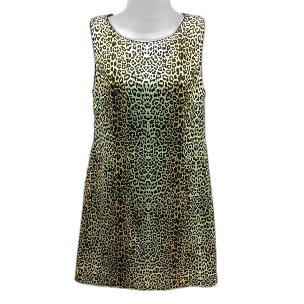 Dorothy Schoelen Platinum VNTG Leopard Print Sleeveless Back Zip Midi. Medium.